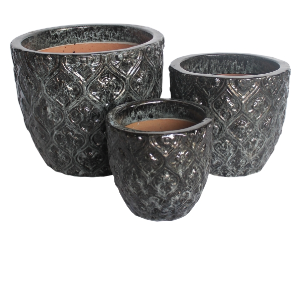 Blossom Black Glazed Planter Set of 3