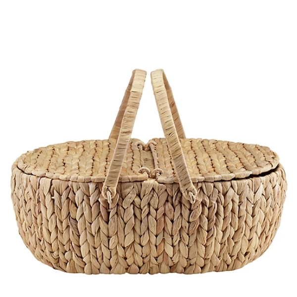 Handwoven Oval Picnic Basket with Lid – Water Hyacinth