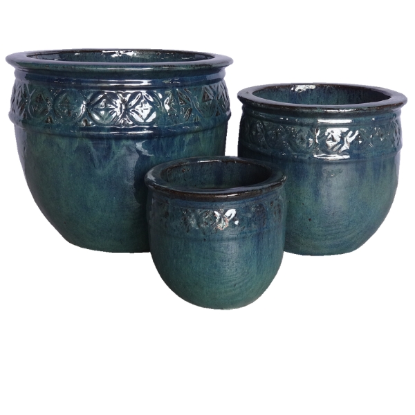 Jade Green Glazed Planter Set of 3 
