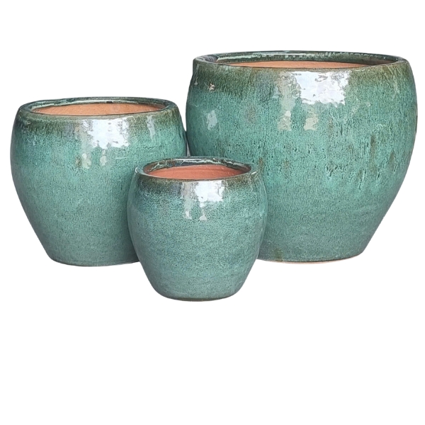 Moss Green Glazed Planter Set of 3