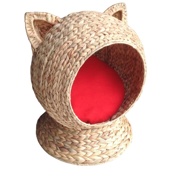 Pet House Water Hyacinth Fish Bone Weave Iron Frame Red Cushion