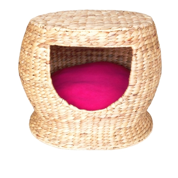 Pet House Water Hyacinth Rice Nut Weave Iron Frame Orange Cushion
