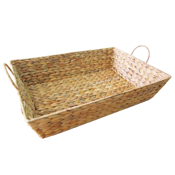 Rectangular Water Hyacinth Tray with Metal Frame & Ear Handles – Natural