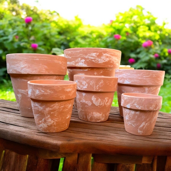 Terracotta Set of 6 Marble Finish Pots — Durable, Stylish & Versatile