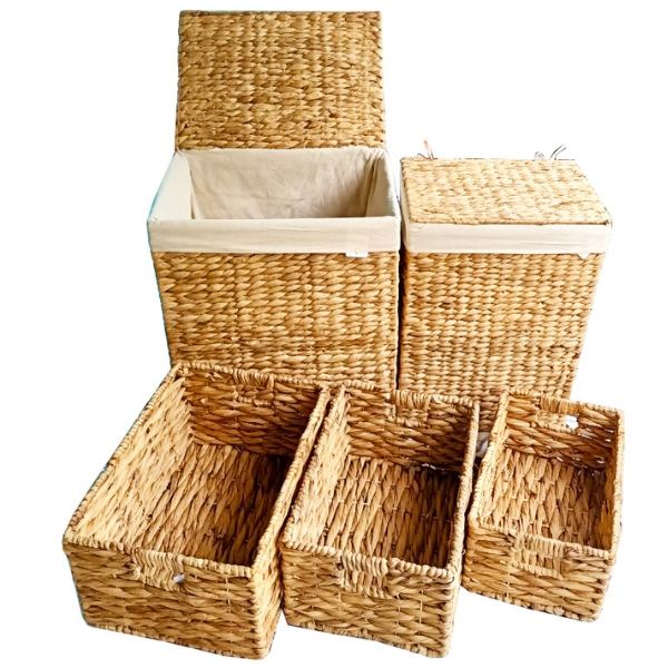 Water Hyacinth Hampers and Baskets with Liner Iron Frame 