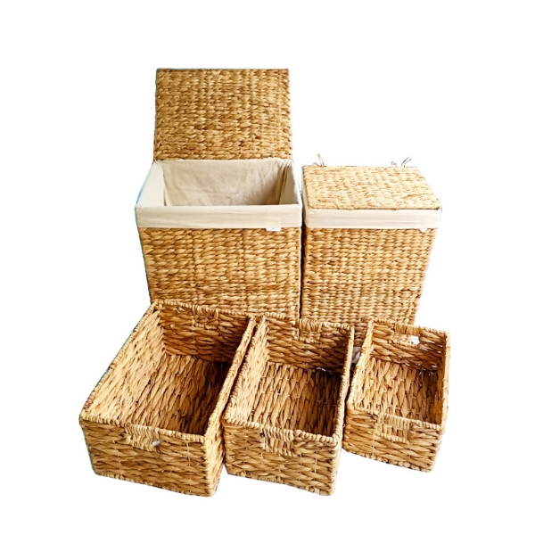 Water Hyacinth Hampers and Baskets with Liner Iron Frame 