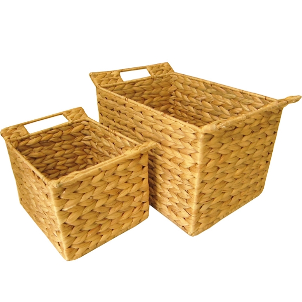 Water Hyacinth Trays – Fish Bone Weave with Cut-Out Handles Set of 2